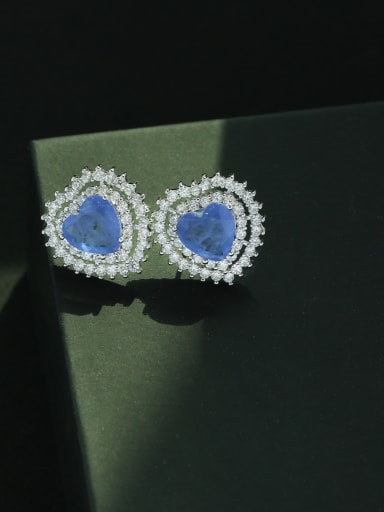 blue Brass Cubic Zirconia Heart Luxury Stud Earring