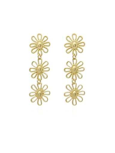 Copper Cubic Zirconia Hollow Flower Vintage Drop Trend Korean Fashion Earring