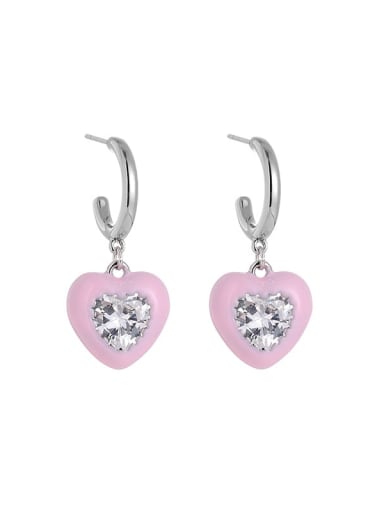 Pink Brass Enamel Heart Minimalist Drop Earring