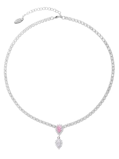 Brass Cubic Zirconia Dainty Water Drop Pink Earring and Necklace Set