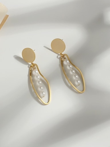 Dumb gold frosted Pearl Copper Imitation Pearl Geometric Ethnic Drop Trend Korean Fashion Earring