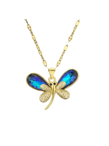 Brass Glass Stone Dragonfly Minimalist Necklace