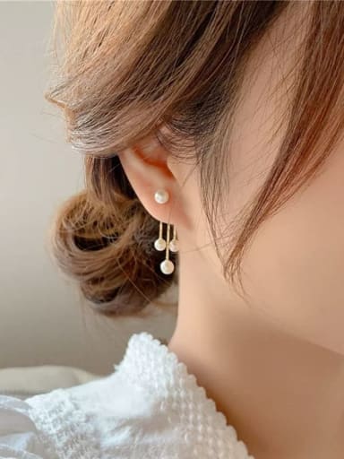 Brass Imitation Pearl Tassel Trend Stud Earring