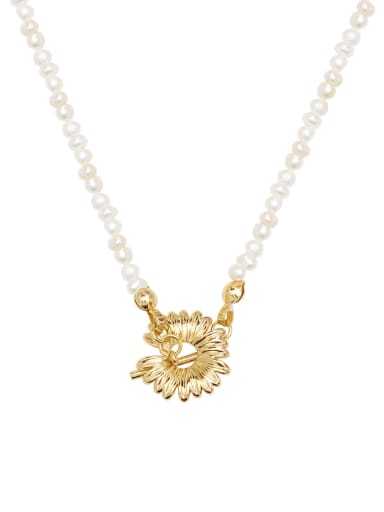 Brass Imitation Pearl Flower Dainty Trend Korean Fashion Necklace