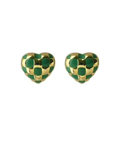 14k gold green Brass Enamel Heart Vintage Stud Earring