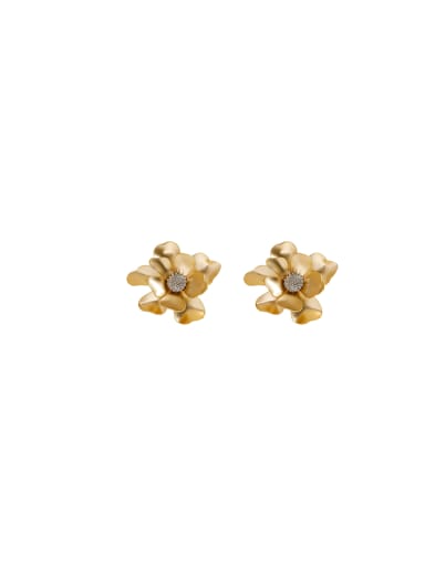 Brass Cubic Zirconia Flower Dainty Clip Earring