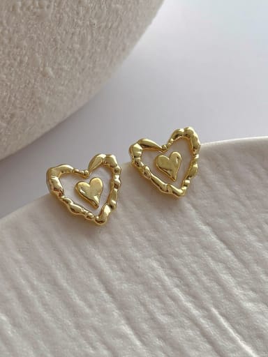 Q130 Love Earrings Brass Enamel Heart Minimalist Stud Earring