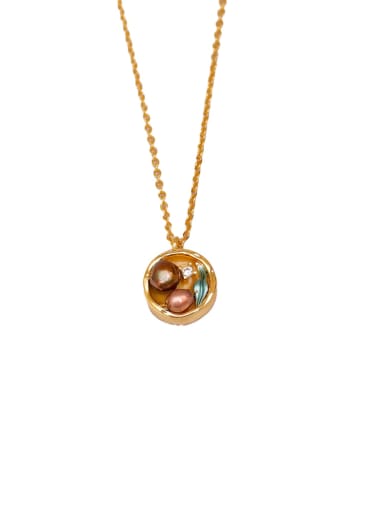 custom Brass Imitation Pearl Enamel Geometric Minimalist Necklace