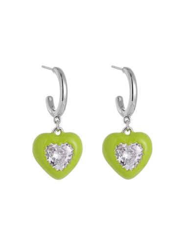 Yellow-green Brass Enamel Heart Minimalist Drop Earring