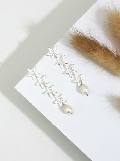 Dumb Silver Copper Imitation Pearl Tassel  Minimalist long Drop Trend Korean Fashion Earring