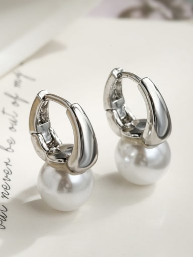 44054 Brass Imitation Pearl Geometric Dainty Stud Earring