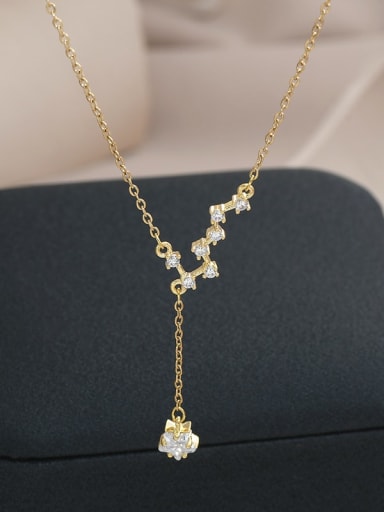 Gold XL62690 Brass Cubic Zirconia Tassel Minimalist Lariat Necklace