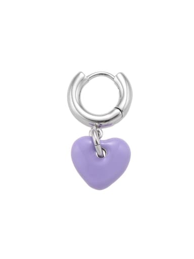 Purple (Single-Only One) Brass Enamel Heart Cute Single Earring(Single-Only One)