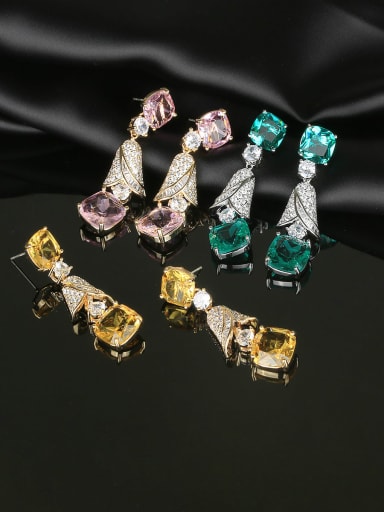 Brass Cubic Zirconia Geometric Luxury Cluster Earring