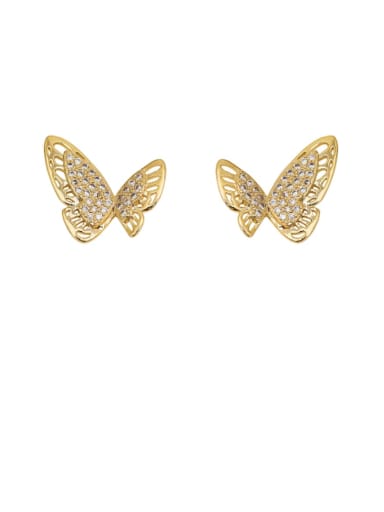 Copper Rhinestone Hollow Butterfly Minimalist Stud Trend Korean Fashion Earring
