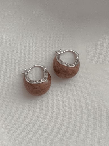 P192 Coffee Brass Enamel Geometric Minimalist Huggie Earring
