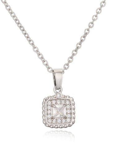 24447 Brass Cubic Zirconia Square Minimalist Necklace