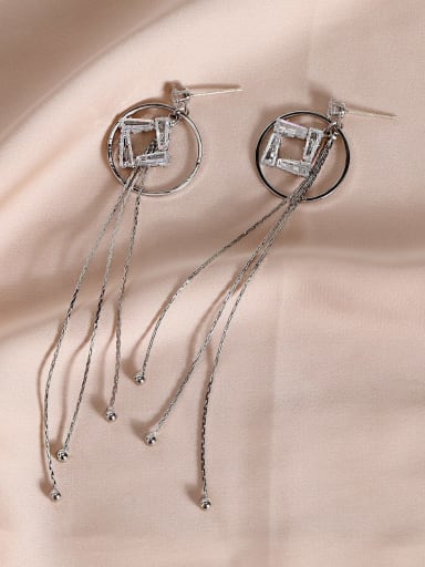 Brass Cubic Zirconia Tassel Minimalist Threader Earring