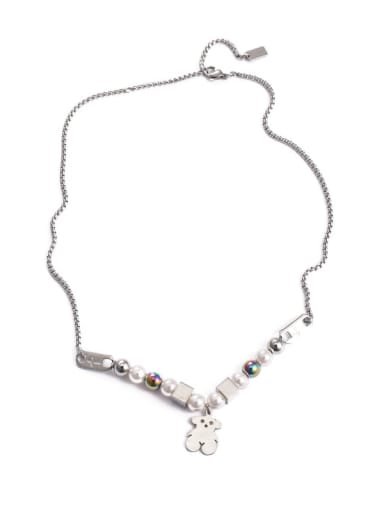 Titanium Steel Imitation Pearl Cross Hip Hop Necklace