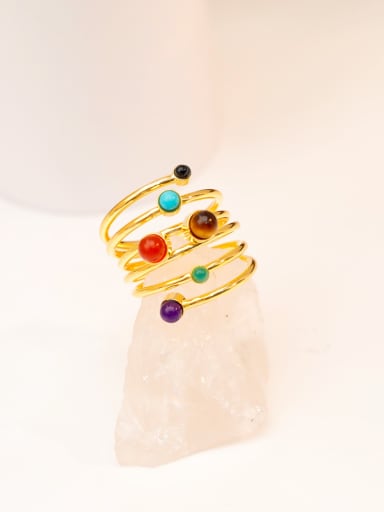 Brass Natural Stone Geometric Minimalist Stackable Ring