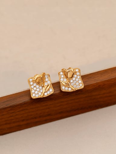 custom Brass Cubic Zirconia Geometric Trend Stud Earring