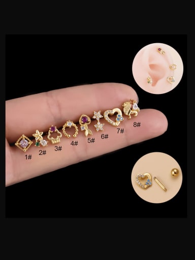 885 Gold Brass Cubic Zirconia Heart Cute Single Earring(Only-One)