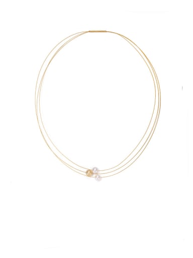 Brass Imitation Pearl Locket Minimalist Multi Strand Necklace