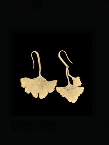 Brass Cubic Zirconia Leaf Ethnic Hook Earring