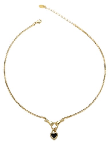 Brass Cubic Zirconia Black Heart Trend Necklace