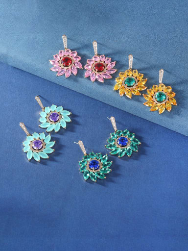Brass Cubic Zirconia Multi Color Flower Luxury Cluster Earring