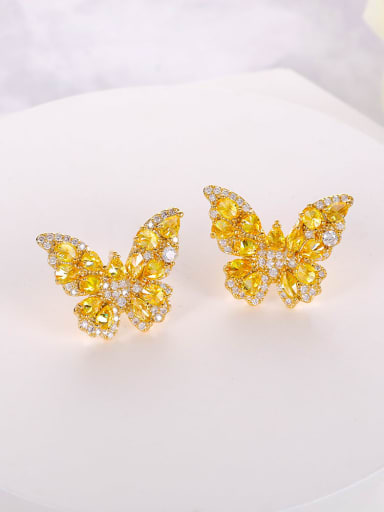 yellow Brass Cubic Zirconia Butterfly Luxury Stud Earring