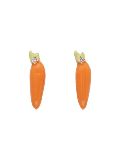 Brass Enamel Friut Cute  Orange Carrot Stud Earring