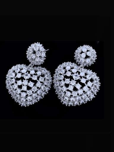 Brass Cubic Zirconia Heart Luxury Drop Earring