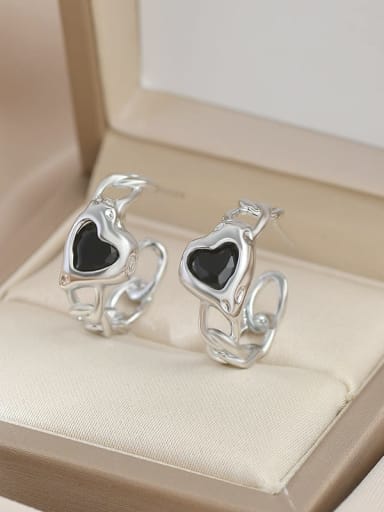 Steel black ED65912 Brass Cubic Zirconia Heart Dainty Stud Earring