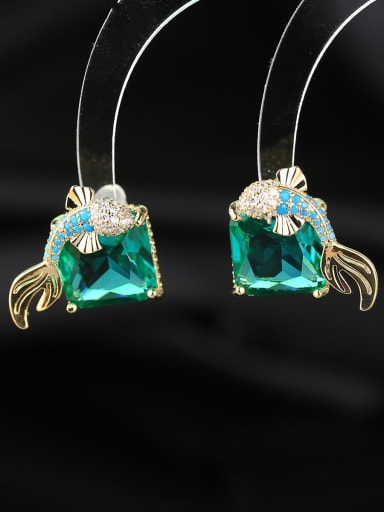 green Brass Cubic Zirconia Fish Luxury Cluster Earring