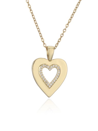 Brass Cubic Zirconia Minimalist Heart  Pendant Necklace