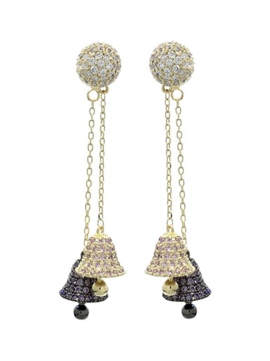 Brass Cubic Zirconia Bell Luxury Threader Earring