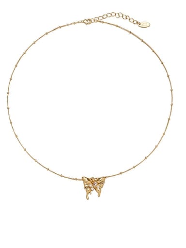 golden Brass Cubic Zirconia Butterfly Vintage Necklace