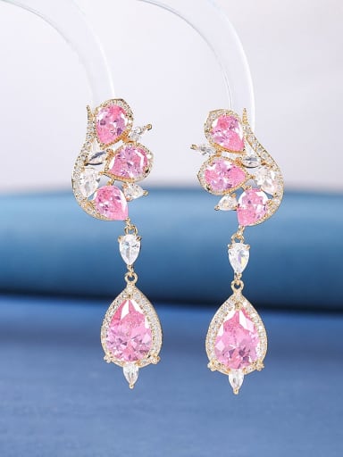 Pink Brass Cubic Zirconia Multi Color Flower Luxury Cluster Earring
