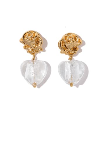 Brass Glass Stone Heart Minimalist Drop Earring