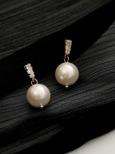 White Pearl 12mm Brass Cubic Zirconia Geometric Minimalist Drop Trend Korean Fashion Earring