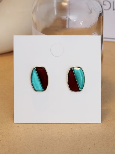 Dark red lake blue Copper Enamel Geometric Minimalist Stud Trend Korean Fashion Earring