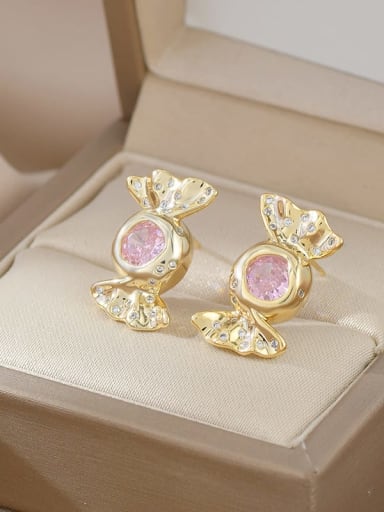 Gold ED66107 Brass Cubic Zirconia Pink Candy Dainty Stud Earring
