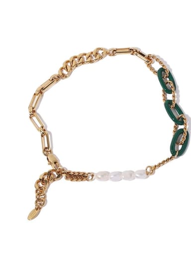 Brass Freshwater Pearl Enamel Geometric Vintage Necklace