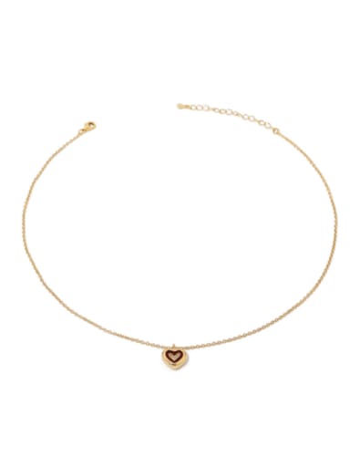 Brass Cubic Zirconia Enamel Heart Minimalist Necklace