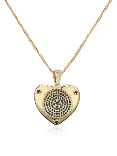 Brass Cubic Zirconia  Vintage Heart Pendant Necklace