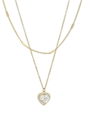 Brass Cubic Zirconia Heart Minimalist Multi Strand Necklace