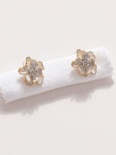 Brass Rhinestone Enamel Flower Minimalist Stud Earring