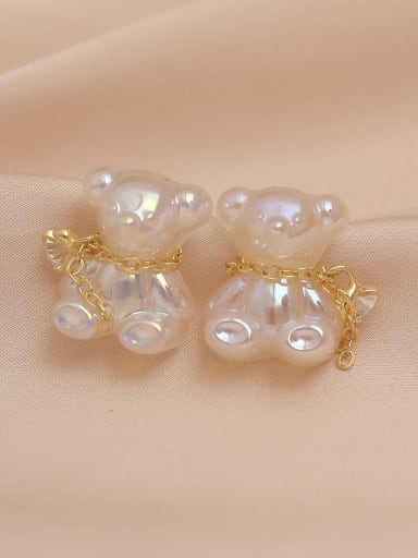 Brass Imitation Pearl Bear Cute Stud Earring