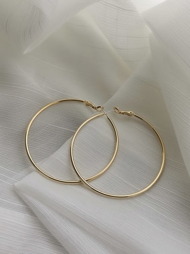 14K  gold [6cm] Copper Hollow Round Minimalist Hoop Trend Korean Fashion Earring